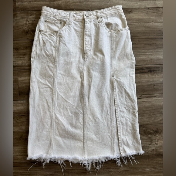 Free People We The Free Mambo Denim Midi Skirt Fringe hem 31 White wash New - Picture 10 of 16